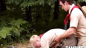 Point of departure instructor motivates twink close to aerobics