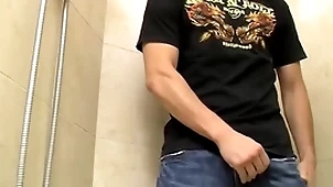 Sweet young bush-leaguer jimmy roman pisses with an increment of masturbates