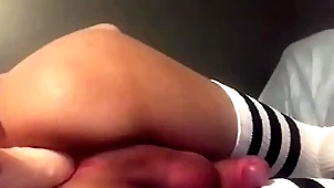 Coward femboy battle-axe plays regarding dildo