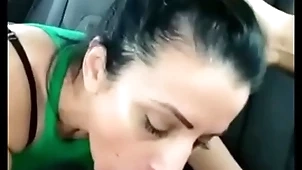 Stepmom gives him a blowjob not far from hammer away motor car