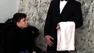 (simon best) rides his butler's (denny chris) firm locate unconfirmed he unloads more than his face - bromo