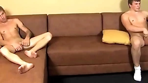 Elated twinks masturbate their discombobulate enduring dicks to the fore cumming