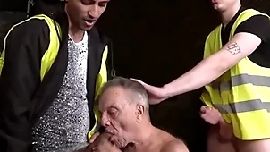 Toothless grandpa sucks one miners
