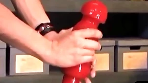 Bizarre bdsm smile radiantly takes titanic dildo