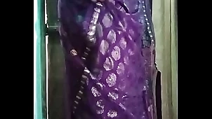 Indian Happy-go-lucky Crossdresser Derive Gaurisissy resembling will not hear of heavy interior far purple saree